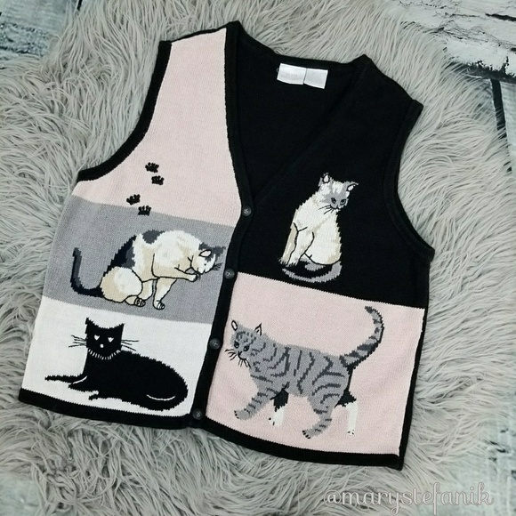 Vintage Jackets & Blazers - {Vintage} Blair Boutique Cat Lady Sweater Vest XL